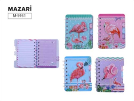 Блокнот на евроспирали ФЛАМИНГО 12х9,3см, 60 л., линованный внутренний блок, плотность бумаги 70г.м2, 4 дизайна в ассортименте, ОПП-упаковка