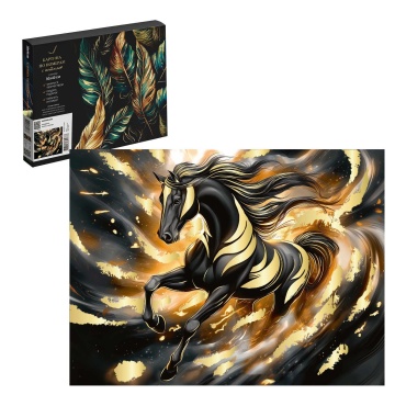 Картина по номерам на холсте с поталью 30*40см "Золотой конь" черный холст