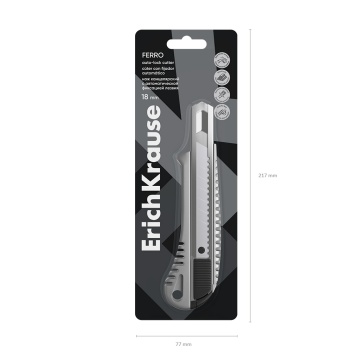 Нож канцелярский ErichKrause Ferro, с автоматической фиксацией лезвия, 18 мм,  металлический (в плас