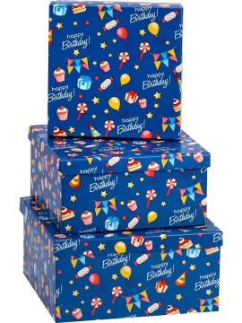 Набор подарочных коробок 3в1 "С днем рождения" 19,5*19,5*11см-15,5*15,5*9см