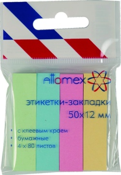 Закладки с липким краем (50*12мм) 4цв, по 80л. ПАСТЕЛЬ