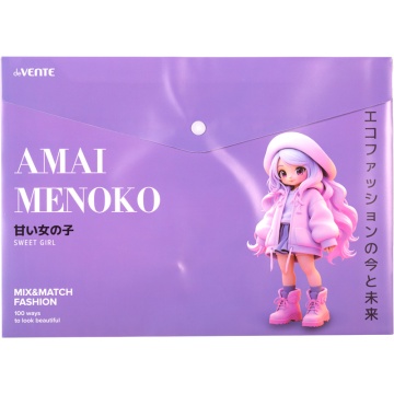 Конверт на кнопке  с рисунком А4 Amai Menoko, 0,18мм, непрозрачная