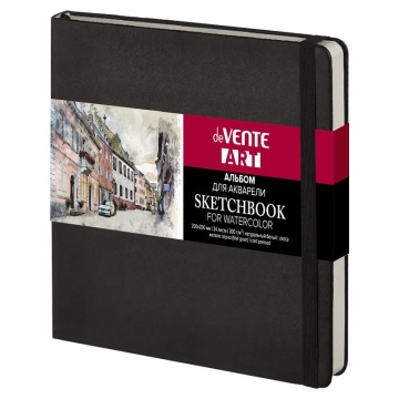 Скетчбук 200*200мм  24л., 300гр/м2, "ART. Black"", мелкое зерно, тв.обл к/з, верт.резинка