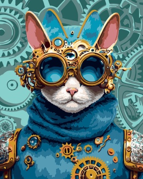 Картина по номерам на холсте с поталью 40*50см "Кот в стиле стимпанк"