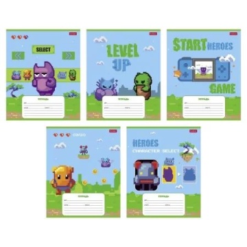 Тетрадь А5 12л кл. Hatber "Пиксель_Level Up" 5 диз.в блоке, белизна 100%