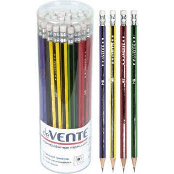 Карандаш deVENTE HB, шестигранный, с ластиком, ассорти