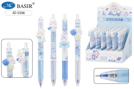 Ручка автоматич. "ЗАЙЧИКИ"; цв.корпус с рисунком, клип с насадкой, 0,5 mm. Синяя