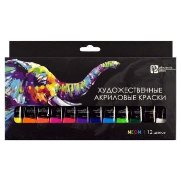 Набор акрил. красок  12цв 12мл "Слон" неоновые, картон, туба