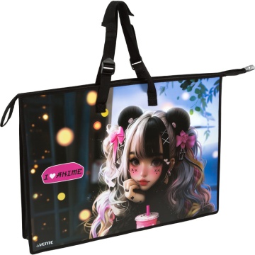 Папка А2 (650*470*100) с ручками, молния, пластик I Love Anime, с вн.карманом д/кистей