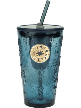 Стакан с трубочкой 450мл "Солнечный стиль", синий, стекло