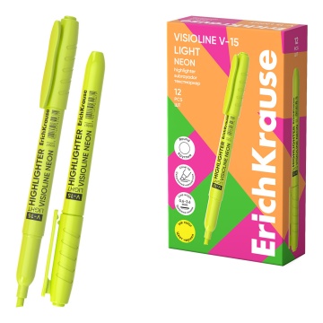 Текстмаркер ErichKrause Visioline V-15 Light Neon, цвет чернил желтый (в коробке по 12 шт.)
