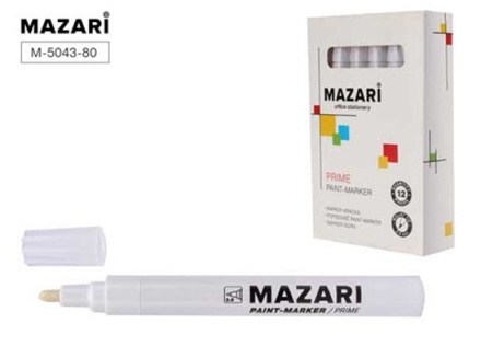 Маркер-краска PRIME, БЕЛЫЙ, корпус алюминиевый, пулевидный наконечник, ширина линии 2мм