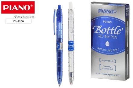 Ручка гелевая автоматич. "Piano Bottle". Прозр.корпус с насечкой. Синяя