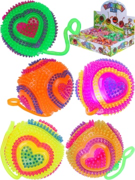 Мяч со светом с веревкой 6,5см "Сердечко"