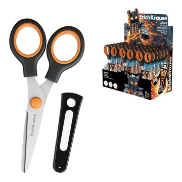 Ножницы ErichKrause Junior Protect Mine Block, с пластиковым чехлом и именным стикером, 13см, черный
