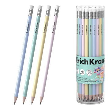 Чернографитный карандаш ErichKrause Milky, круглый, с ластиком, НВ (в тубусе по 42 шт.)