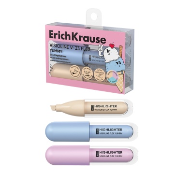 Набор текстовыделителей ЕК Visioline V-23 Flex Yummy,  3 цв., с гибким наконечником, в пэт-боксе