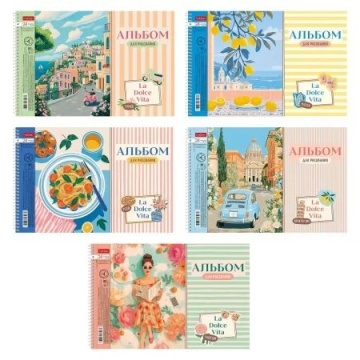 Альбом А4 24л гребень "Dolce Vita. Сладкая жизнь", перф.на отрыв, тисн., 5диз.в блоке, пл. 100 гр/м
