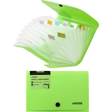 Папка 12 отд. на кнопке 178*122мм  MonoChrome, travel-size, неон зеленая