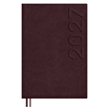Ежедневник дат. 2027г А5 176л., кожзам, мягк.пер. "Шевро Бордовый", блинт.тисн., ляссе