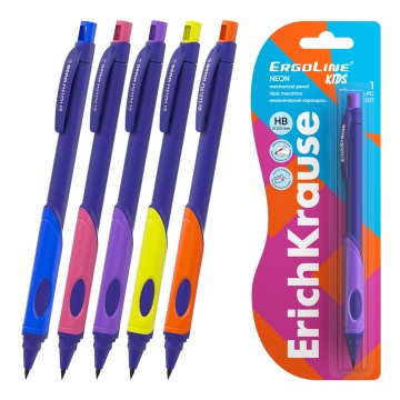 Карандаш механический ErichKrause ErgoLine Kids Neon 2.0 мм, с точилкой, НВ (в блистере 1 шт.)