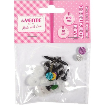 Набор "Глазки с блеском" 9мм, 10 шт, винтовые с фиксатором, ассорти