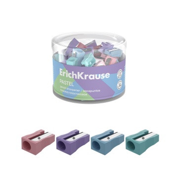 Точилка пластиковая ErichKrause EasySharp, Pastel, ассорти (в тубусе по 60 шт)