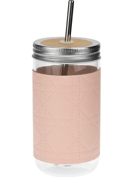 Стакан с трубочкой 410мл "Стильный глоток", розовый, стекло