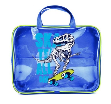 Папка для тетрадей А4 с ручкой, прозрачный полимер, Дино на скейте. ОНИКС