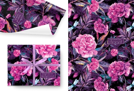 Бумага упаковочная 70*100см  "Розовые пионы"