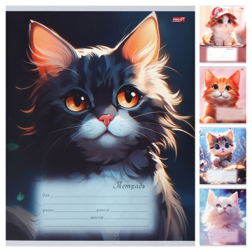 Тетрадь А5 18л кл. Проф-Пресс "Мультяшные котики - 1" 5 диз.в спайке, белизна 100%