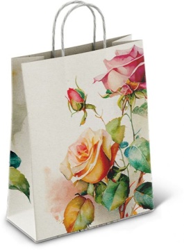Пакет подар. бумажн. 35*26*15 см, 100 гр/м2 Розы, крученые ручки