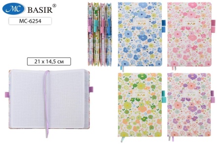 Ежедневник-блокнот: "ЦВЕТЫ"; 2 резиночки для ручек; обложка-цветная с рисунком-цветы .ассорти., внешняя сторона блока с цветным напылением; блок-клетка 1 офсет (прошитый),  80 листов; 21*14,3 см.