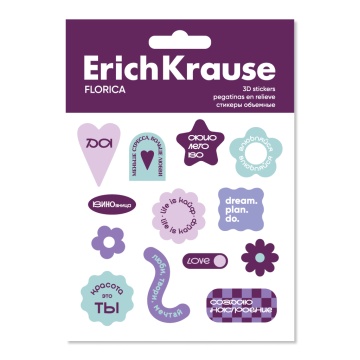 Стикеры объёмные ErichKrause Флорика, эпоксидная смола (в пакете)