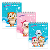 Блокнот А6. 108*146 мм. 60 л. Гребень, клетка. "Пингвинята"