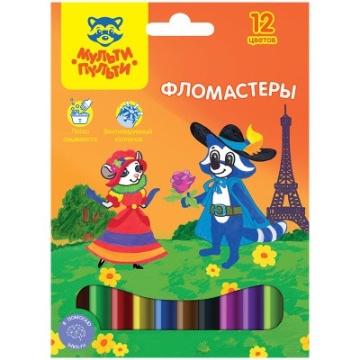 Фломастеры Мульти-Пульти "Енот во Франции", 12цв., смываемые, картон, европодвес(240100)