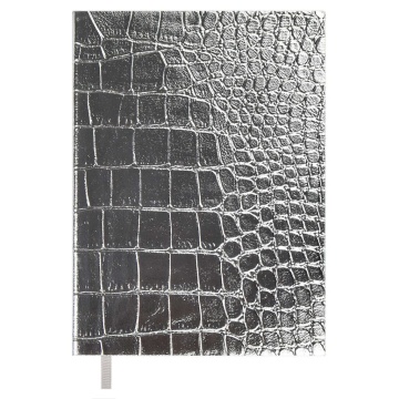 Ежедневник недат А6+ кожзам., мягк.пер., 160л. "Кроко металлик серебряный" ляссе