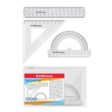 Набор геометрический ErichKrause (треуг. 9см/45, 15см лин, трансп 180/10см), прозр.