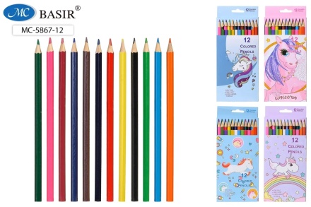 Карандаши цветные  "ЕДИНОРОГ"; деревянные, 12 цв.
