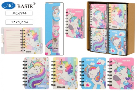 Блокнот детский: "ЕДИНОРОГ"; яркая обложка 7-БЦ с рисунком .ассорти., с фигурными разделителями, двойная евроспираль; блок-линия, 52 листа; 12*9,2 см.