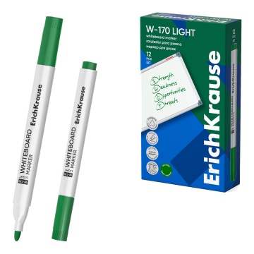 Маркер для досок ErichKrause W-170 Light, цвет чернил зеленый (в коробке по 12 шт.)