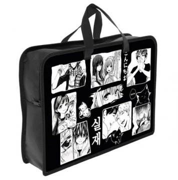 Папка для тетрадей. А4. На молнии. С ручками. "ЧЁРНО-БЕЛОЕ АНИМЕ"