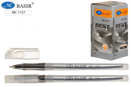 Ручка шариковая: на масляной основе, белый полупрозрачный корпус, чёрный держатель, цвет чернил-чёрный.