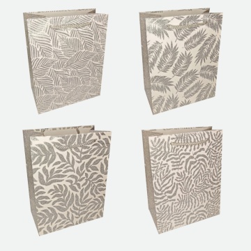 Пакет подар. бумажн. 31*42*12 см 210 гр/м2 Листья серебро, 4 дизайна