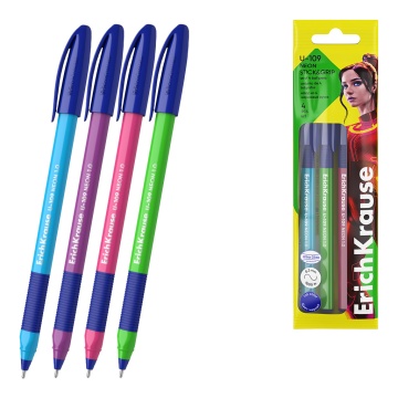 Набор из 4 ручек шариковых ErichKrause U-109 Stick&Grip Neon 1.0, Ultra Glide Technology, цвет черни