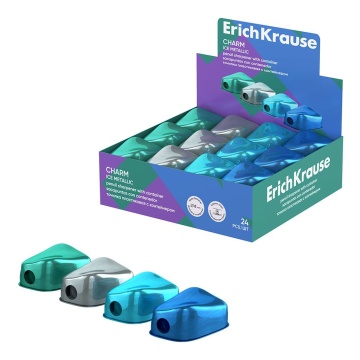 Точилка пласт. с контейнером 1 отв. Charm, Ice Metallic , ассорти