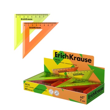 Угольник пластиковый ErichKrause Neon, 45/7см, ассорти (в коробке-дисплее по 60 шт)