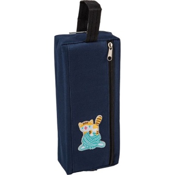 Пенал-косметичка (210*90*45) молния, ткань"Funny Cats", с ручкой, на 70пр., темно-синий