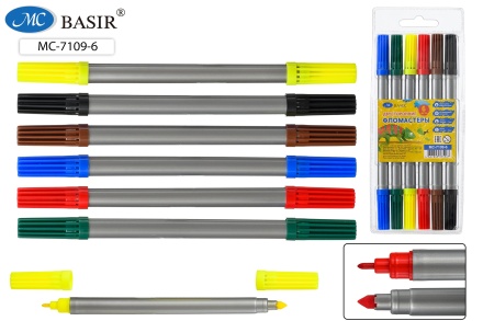 Фломастеры двусторонние. Набор 6 цветов. "ХАМЕЛЕОН". Линия письма 1 мм и 3 мм.