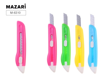 Нож канцелярский мини. 107*20 мм. Шир.лезвия 10 мм. Ассорти 4 цвета